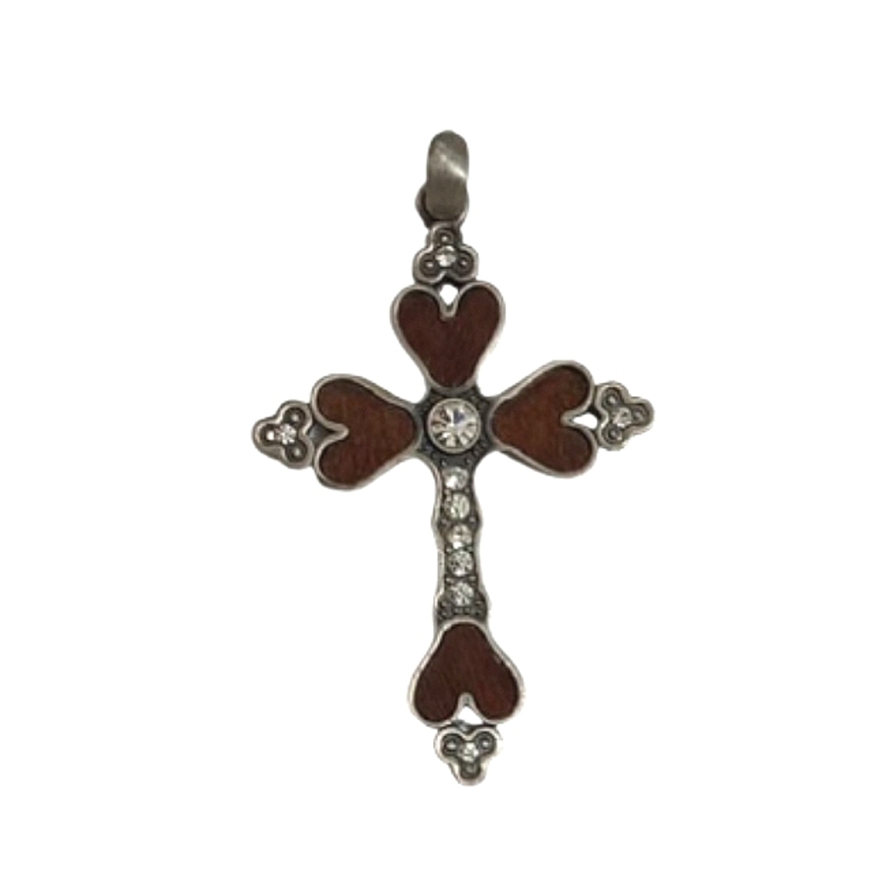 Cross Pendant Cow Hair and Crystal Embellished